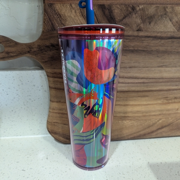NWT Starbucks iridescent butterfly cup with silicone straw topper - Picture 3 of 5